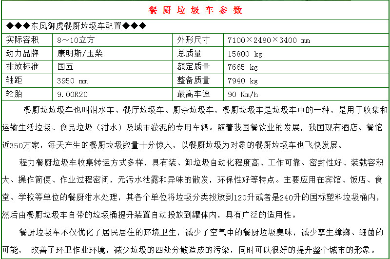 東風(fēng)華神8-10方餐廚垃圾車詳細(xì)參數(shù)