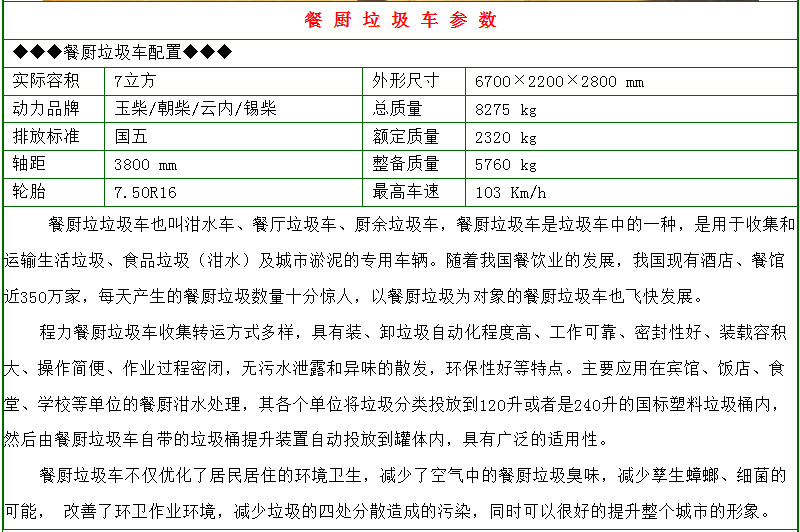 東風多利卡7-8方餐廚垃圾車參數